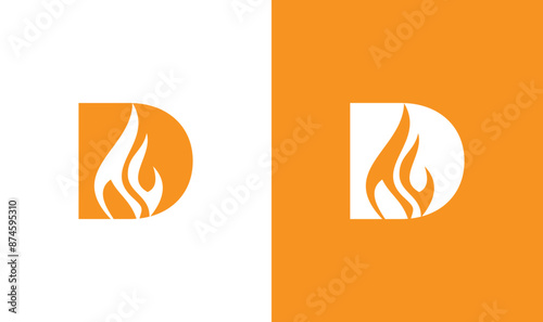 Letter d with fire flame vector logo template, d letter business logo