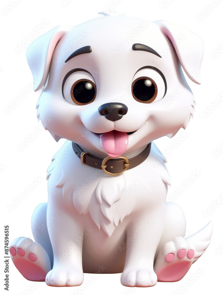 A cute white puppy with big eyes and a pink collar is sitting down and looking up. Transparent background. AI. A cute white puppy with big eyes and a pink collar is sitting down and looking up. Transparent background. AI.
