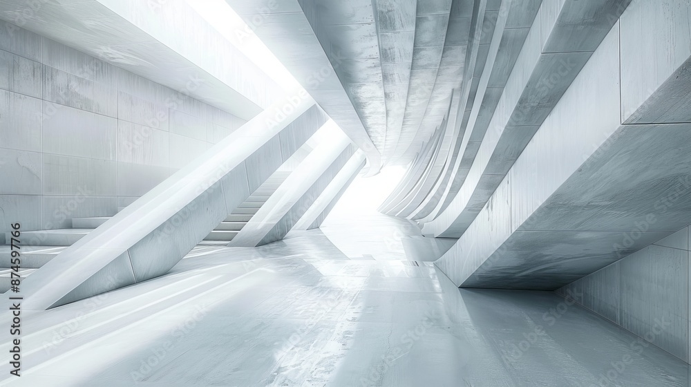 Obraz premium Abstract white architectural space with geometric lines and open areas, creating a sense of depth and modernity