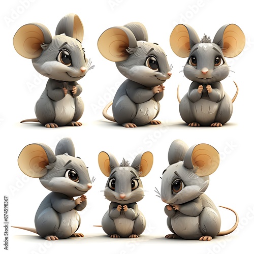 3d mouse set with white background isolated for chinese new illustration concept