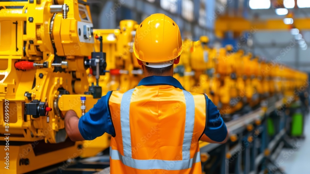Fototapeta premium An industrial engineer overseeing the automation of a manufacturing line demonstrating the application of technical knowledge in industry