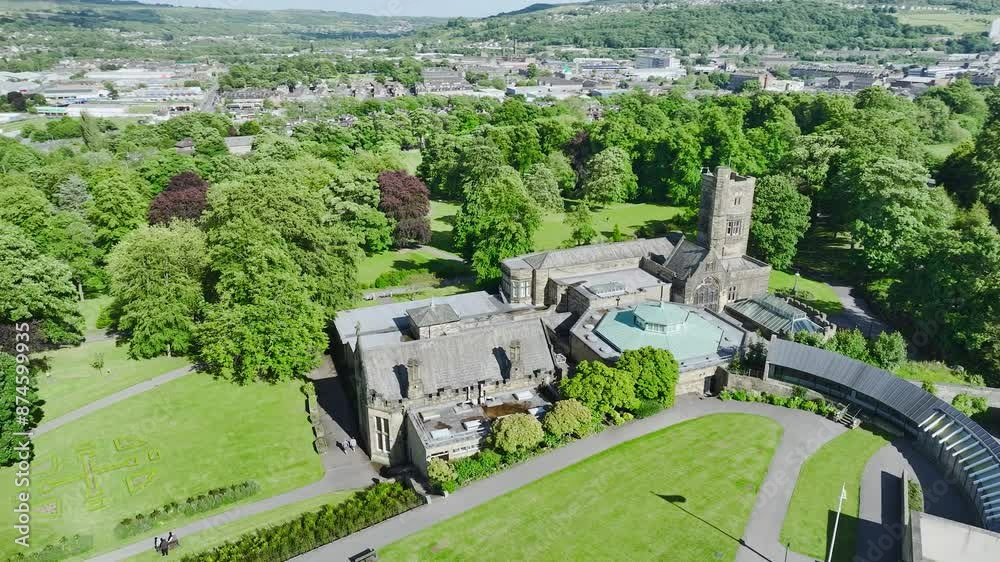 Cliffe Castle and Gardens from a drone, Keighley, West Yorkshire, England Cliffe Castle and Gardens from a drone, Keighley, West Yorkshire, England