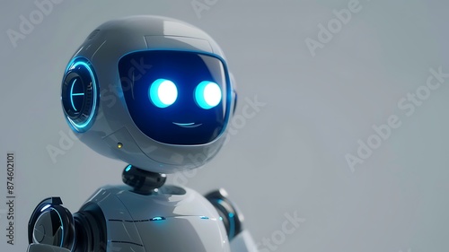 Friendly futuristic robot with glowing blue eyes