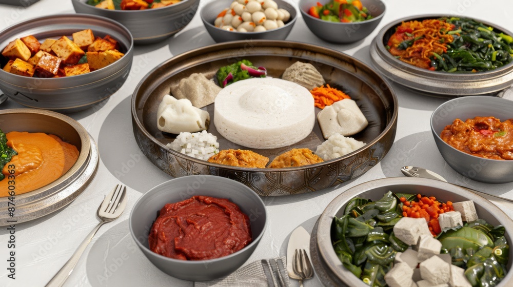A family gathered around a table for a traditional vegetarian feast celebrating the joy of togetherness and the timeless ritual of sharing meals