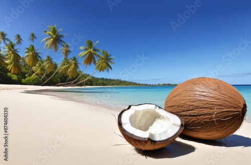 Wallpaper Mural Fresh coconut lies on the sand of a tropical beach Torontodigital.ca