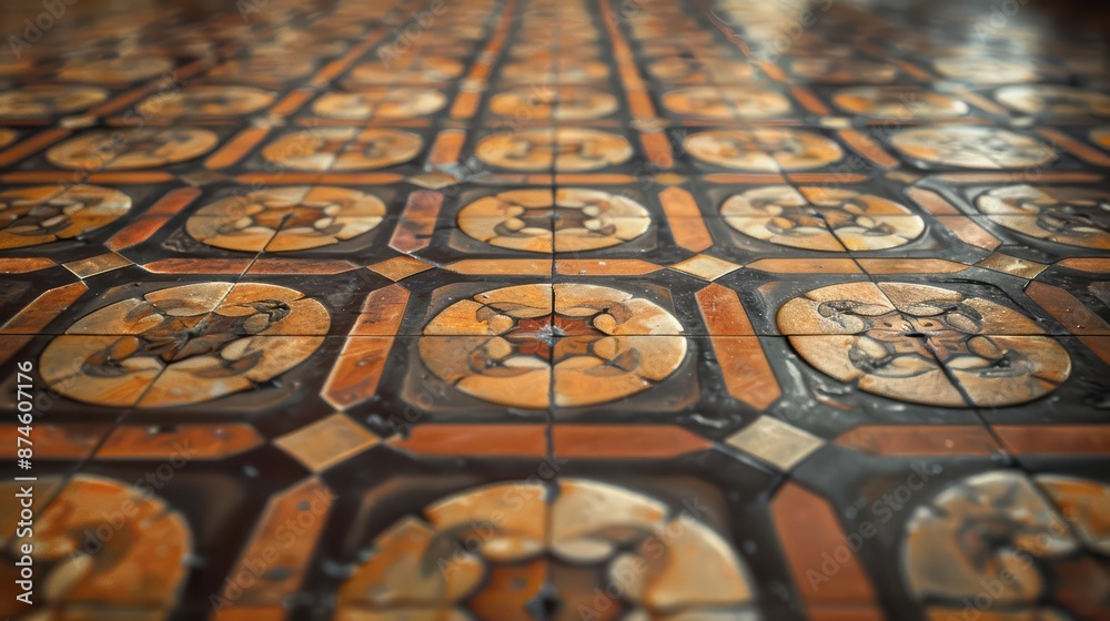 A photograph of a patterned tile floor A photograph of a patterned tile floor