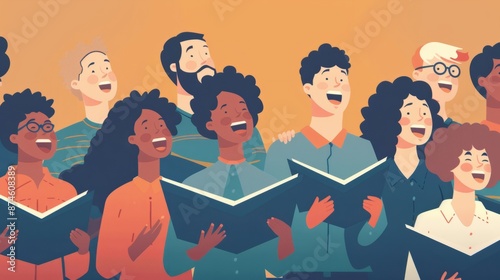 illustration of a group of people singing in a choir generative ai