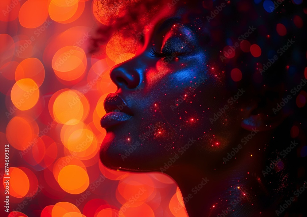 Ethereal Digital Art of Woman in Profile with Glowing Bokeh Lights and Sparkling Effects for Creative Design and Artwork. Ethereal Digital Art of Woman in Profile with Glowing Bokeh Lights and Sparkling Effects for Creative Design and Artwork.