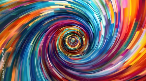 .Colorful vortex with a concentric rotation, cosmic spiral waves, multicolor curve and swirl, abstract hypnotic background