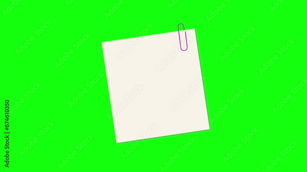 Sticky notes paper with paperclip on green screen background. Sticky note with empty space