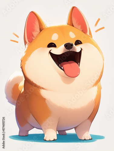 Happy Shiba Inu , smiling, isolated on white background. Funny chubby Siba Inu. For kid illustration, ads, character design, sticker, print, poster, decor.