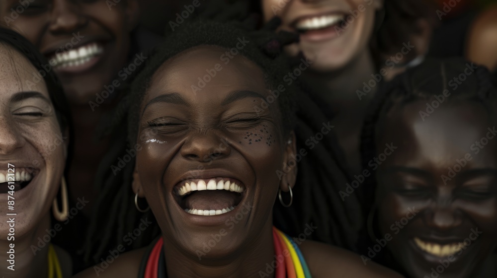 A candid portrait of a diverse group of friends laughing and enjoying each others company at a vibrant outdoor festival A candid portrait of a diverse group of friends laughing and enjoying each others company at a vibrant outdoor festival