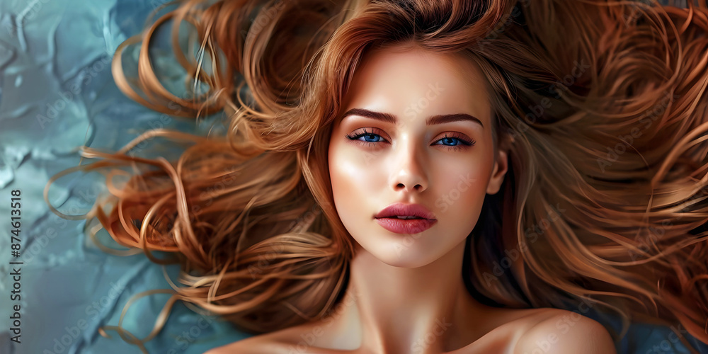 Fototapeta premium portrait of a woman with long hair, ai generated.