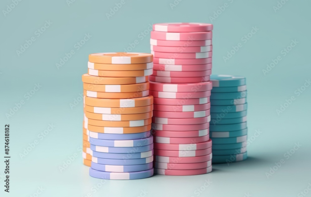 3D rendering of casino chips in pastel colors minimalism 3D rendering of casino chips in pastel colors minimalism
