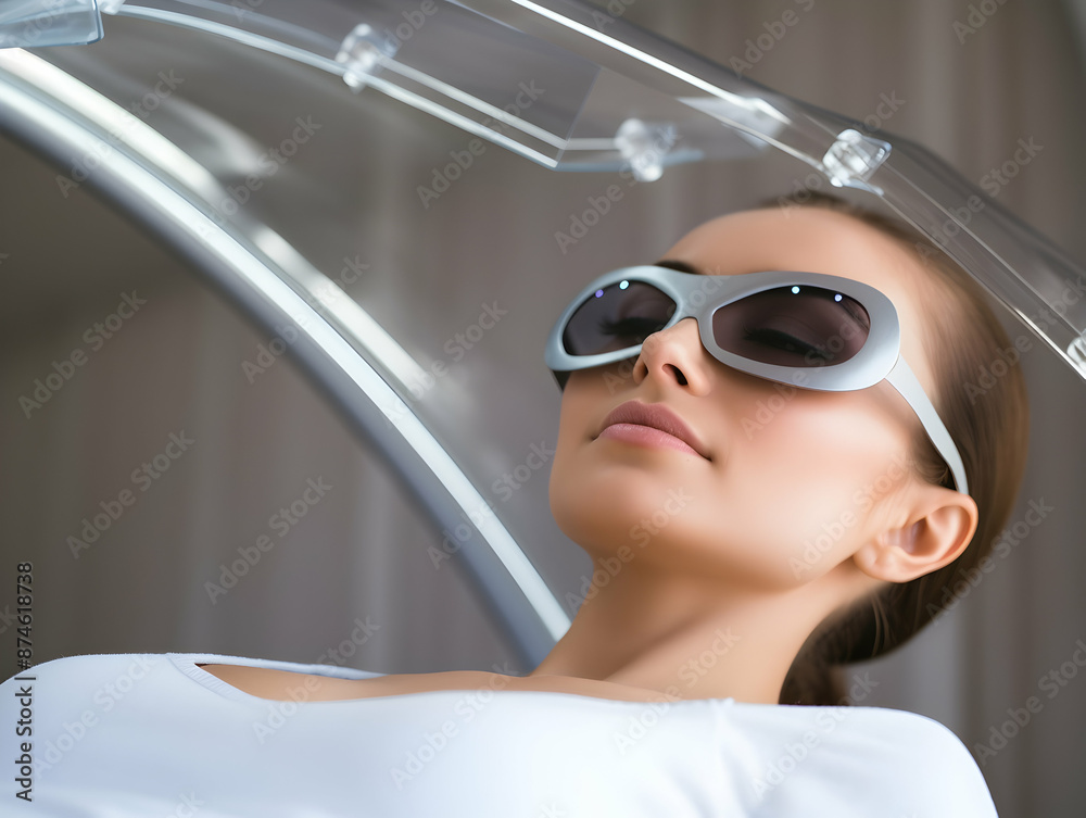 Naklejka premium Laser Treatment, Laser epilation and cosmetology, ultrasound face treatment in medical spa center, Doctor doing laser face and hair removal treatment, skin care concept by using laser