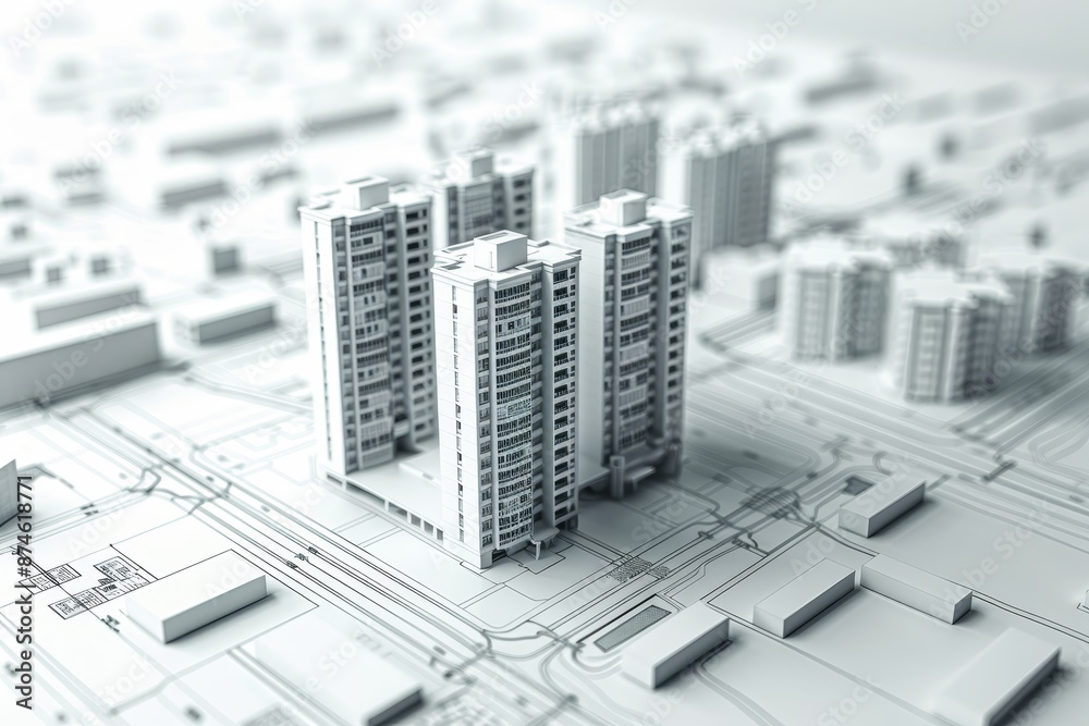 High quality 3d wireframe city buildings project in urban plan for real estate industry High quality 3d wireframe city buildings project in urban plan for real estate industry