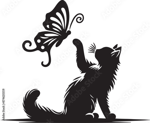 "Happy International Cat Day" Silhouette vector art illustration