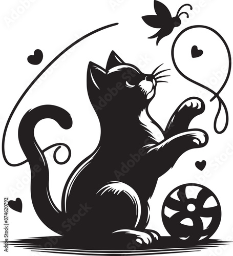 "Happy International Cat Day" Silhouette vector art illustration