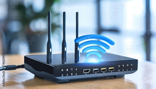 Connecting ethernet cable to wireless router for internet access from service provider network photo