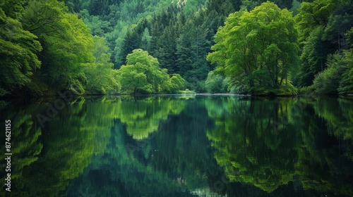 Quiet place surrounded by green trees generative ai