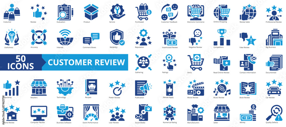 Customer review icon collection set. Containing evaluation, product ...