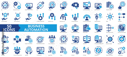 Business automation icon collection set. Containing process, digital transformation, industry 4.0, productivity, technology, business, integration icon. Simple flat  vector illustration.