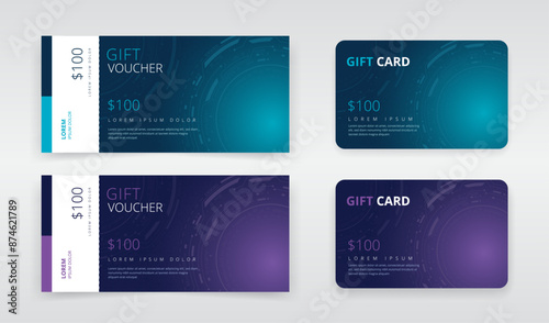 Gift voucher or e-gift card templates suitable for seasonal or other promotions related to tech products or cyber services