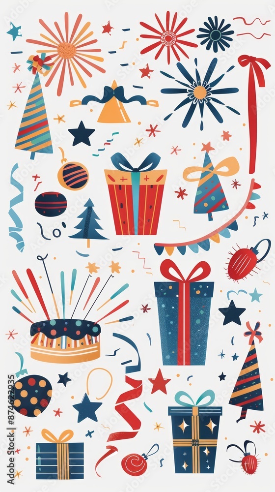 Party object collection with gift,firework,ribbon.Vector illustration for icon,sticker,printable.Editable element stock illustration Party object collection with gift,firework,ribbon.Vector illustration for icon,sticker,printable.Editable element stock illustration