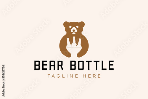 Bear holding a bottle logo design