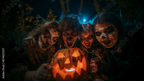 young people custome make up halloween with pumpkin dark horror