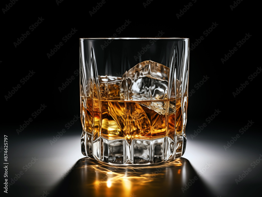 A glass of liquor with ice cubes in it, copyspace at right A glass of liquor with ice cubes in it, copyspace at right