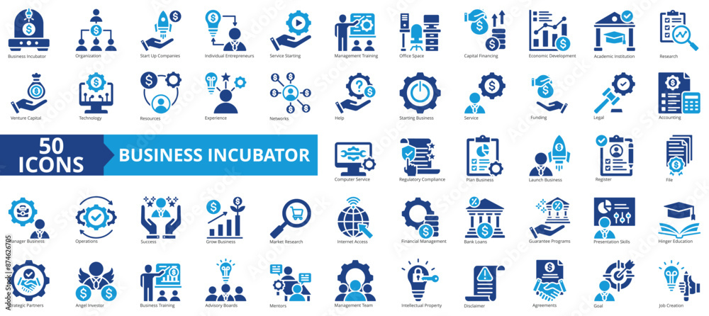 Business incubator icon collection set. Containing company ...