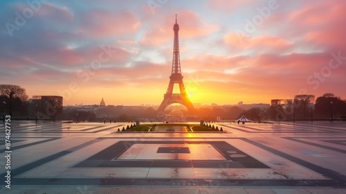 The Eiffel Tower in the middle of a beautiful sunset generative ai