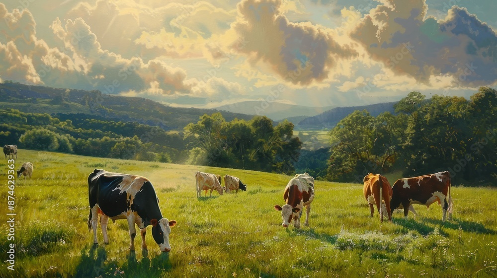 Beautiful of a herd of cows grazing in a field Beautiful of a herd of cows grazing in a field