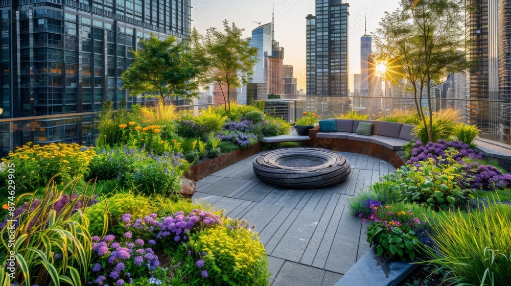 rooftop garden urban escape, roof garden with diverse plants and ...