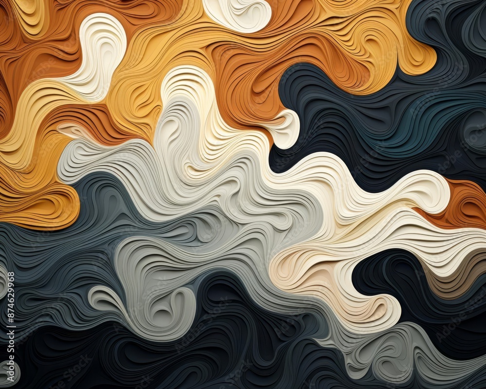 A dense, abstract pattern made from layers of handdrawn lines and curves in earth tones