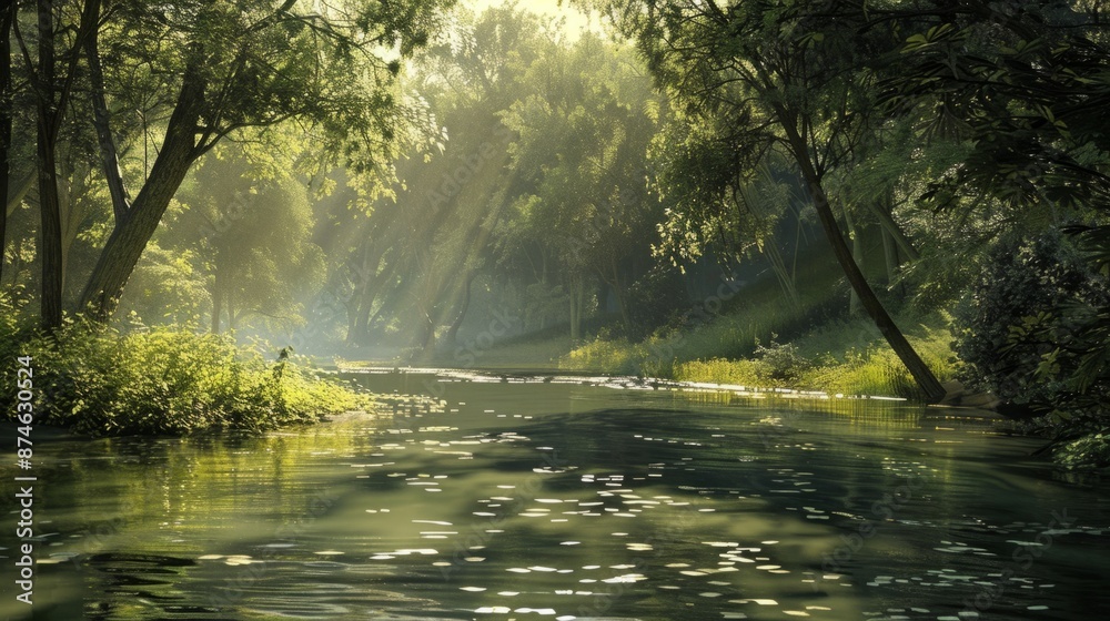 Fototapeta premium river winding through the forest generative ai