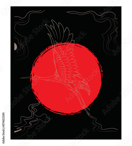 crane illustration design for sukajan is mean japan traditional cloth or t-shirt with digital hand drawn Embroidery Men T-shirts Summer Casual Short Sleeve Hip Hop T Shirt Streetwear 