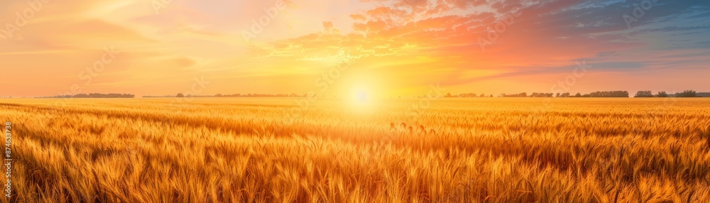 Golden wheat field at sunset with a vibrant sky. Golden wheat field at sunset with a vibrant sky.
