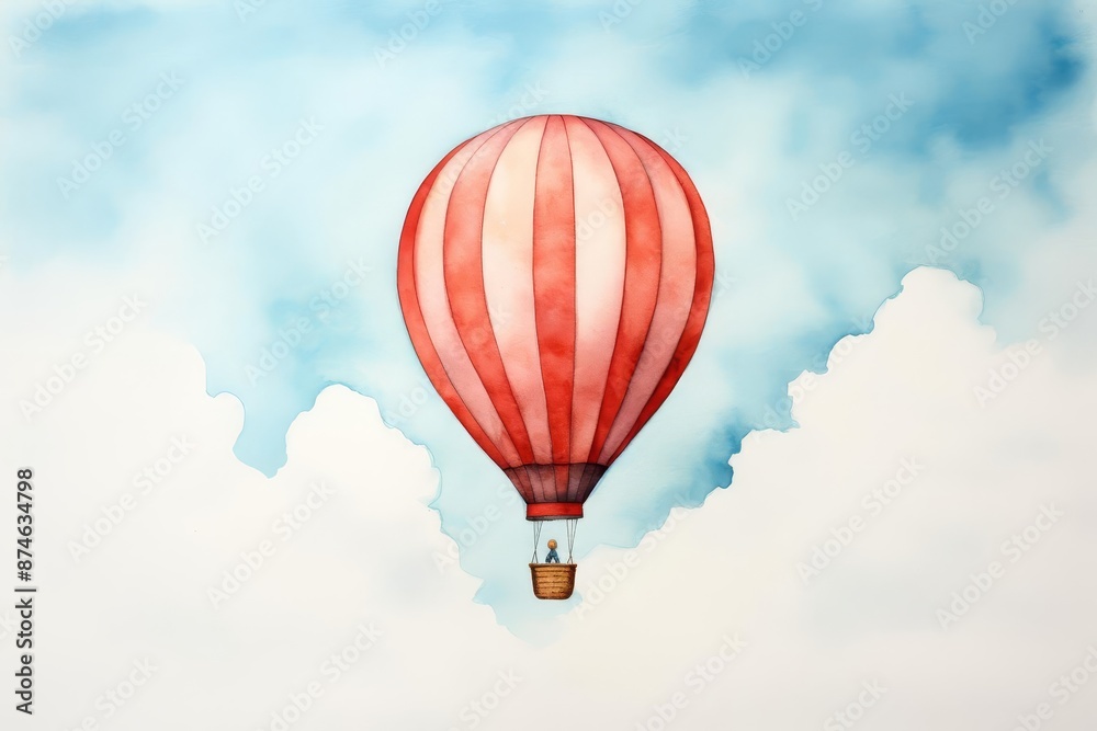 Fototapeta premium A minimalist watercolor of a hot air balloon floating in a clear sky