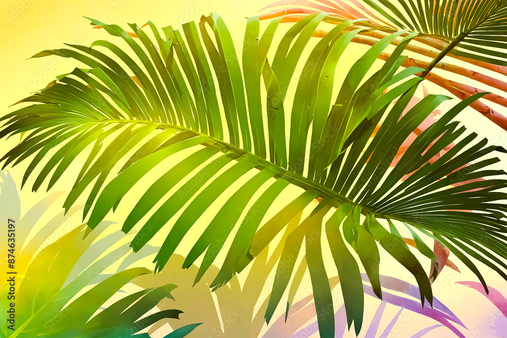 Fototapeta premium Tropical Palm Leaves Against a Yellow Background