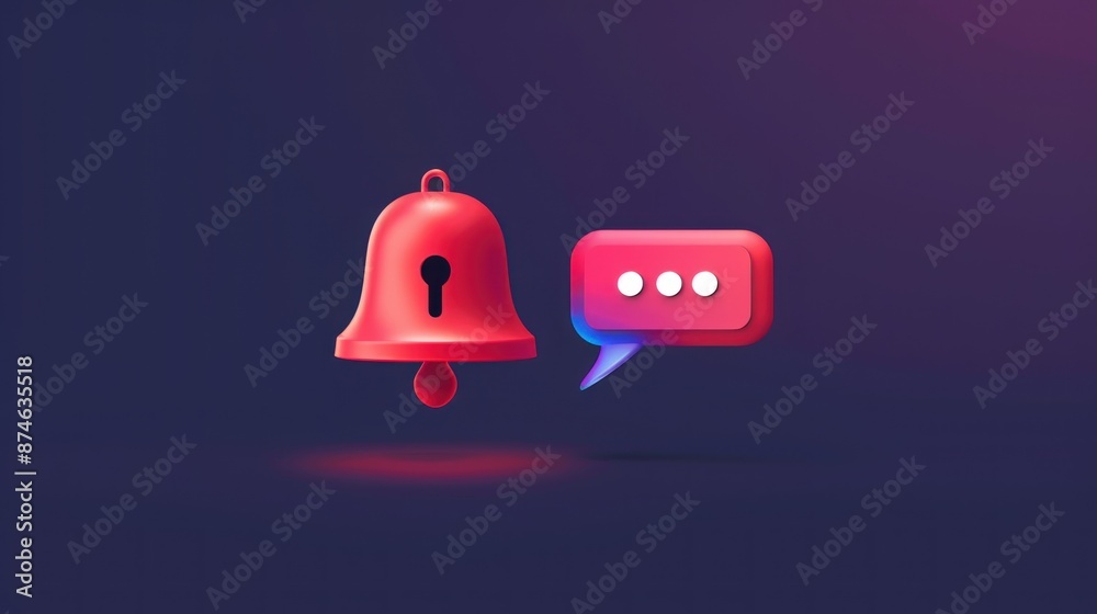 3D Rendered Red Bell with a Speech Bubble