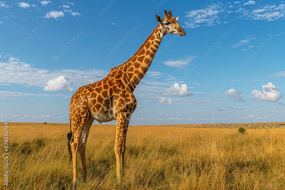 Obraz premium Majestic Giraffe Reaching for the Sky in Vast Savannah