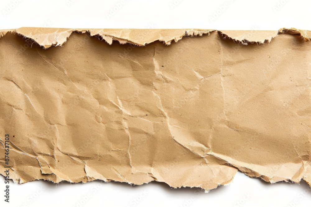 Close-up of a Crumpled Brown Paper with Ripped Edges on White Background Close-up of a Crumpled Brown Paper with Ripped Edges on White Background