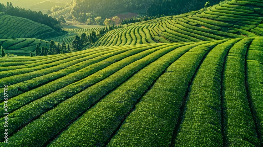 Tea field green plantation agriculture background top leaf farm generative ai Tea field green plantation agriculture background top leaf farm generative ai