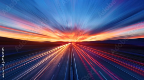 Abstract futuristic highway with a sunset in the background