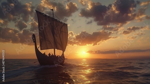 ancient viking ship on the ocean