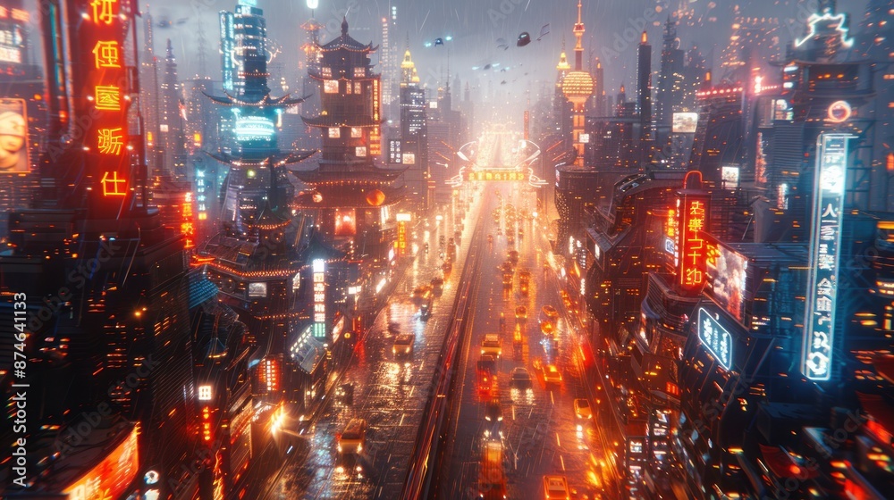 Futuristic Cityscape in Rain Futuristic Cityscape in Rain