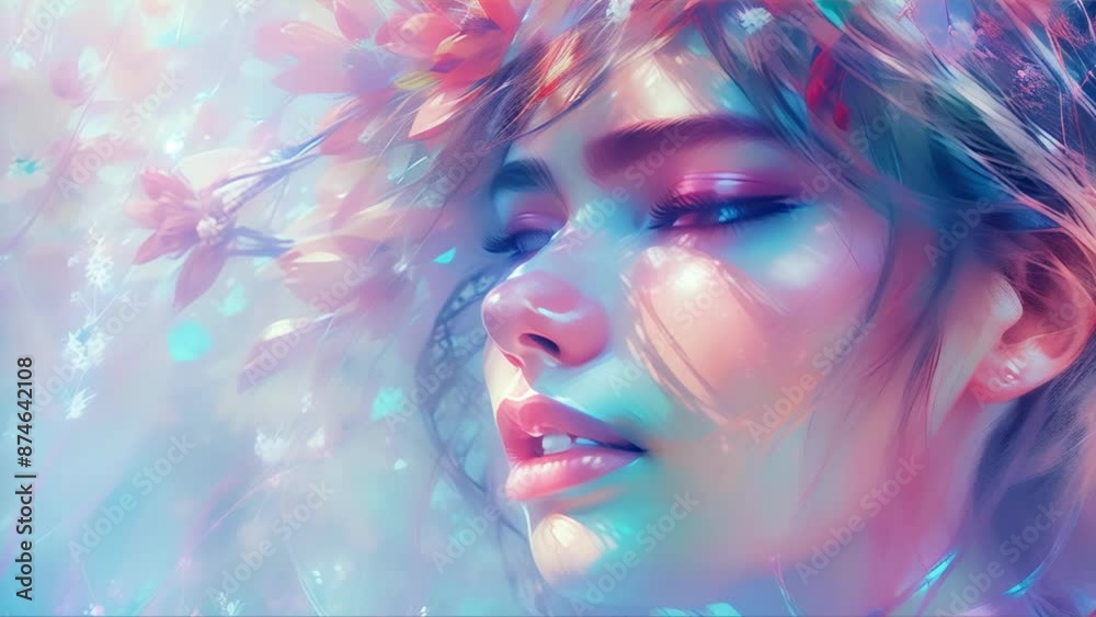 Portrait of a woman with flowers in her hair, depicted in soft pastel tones, creating a delicate and serene image.
Portrait of a woman with flowers in her hair, depicted in soft pastel tones, creating a delicate and serene image.
