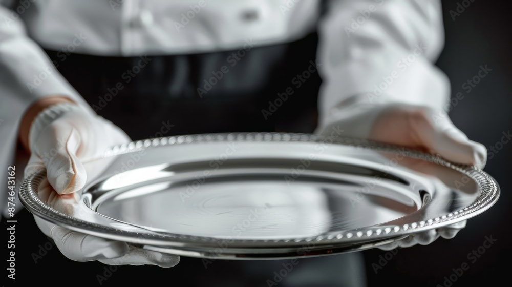 waiter with silver tray in hands, elegance concept generative ai